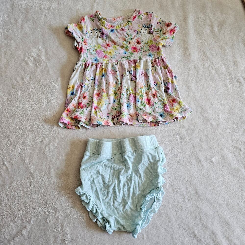 Posh Peanut 6-12m Easter Bunny Rose Peplum 2pc Bummies Viscose Bamboo